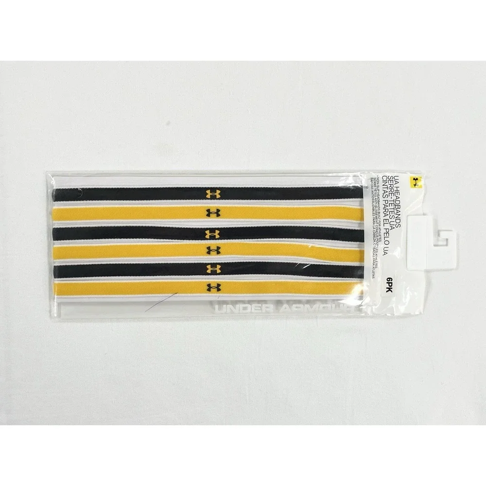 ⁠New Under Armour Women Mini Elastic Headbands Non Slip Black Yellow Gold 6 Pack